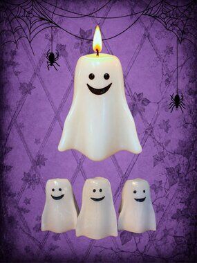 Beyond Midnight 🦉🧚♂️ Vintage Halloween Ghost Candles Set of 3